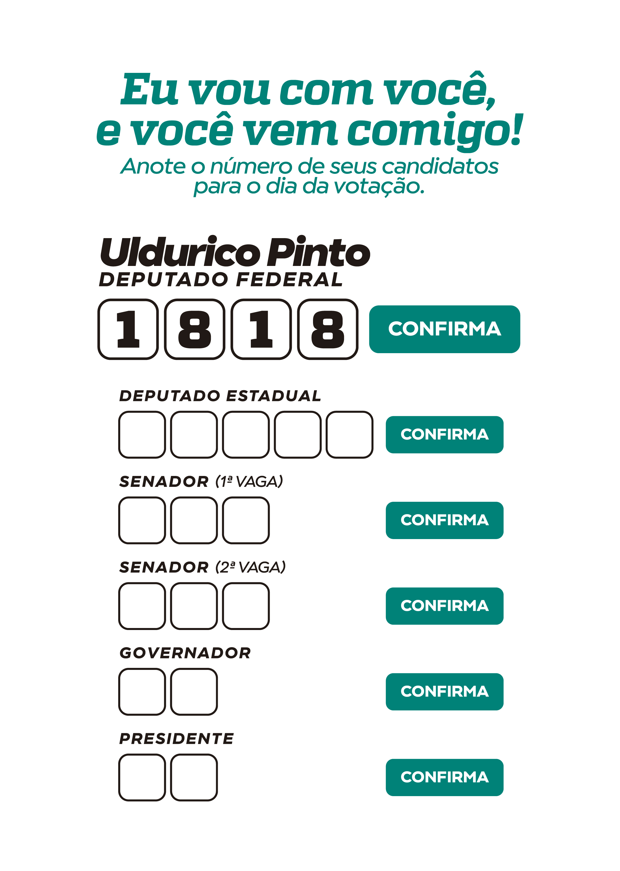 Verso do santinho digital de Uldurico Pinto 1818, para anotar os candidatos
